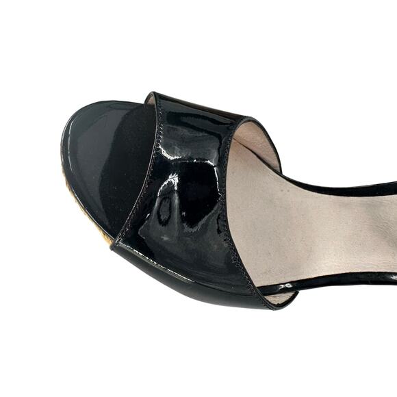 Charles David Black Patent Leather Wedge Cork Sandal sz 9.5 - Picture 7 of 9